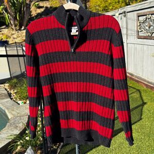 Silverlake W XL Black Red Striped Ribbed Half Zip Sweater 60/40 Cotton Blend